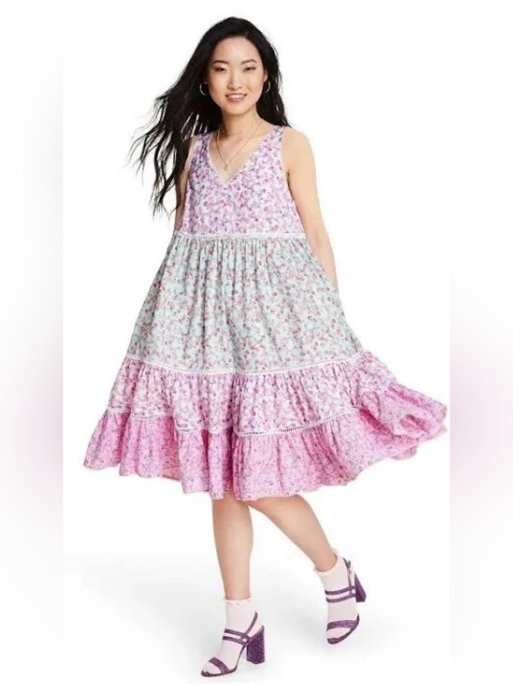LoveShackFancy x Target Camille Floral Tiered Dress,Size-Large